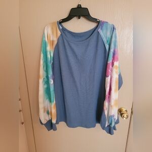 Womens Plus Long Sleeve Waffle Tie Dye Top Size 2XL